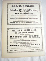 1853 Ad Geo. W. Robbins Umbrella, Parasols, Parasoletts Manufacturer, Boston - £7.98 GBP