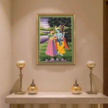 Radha Krishna Raasleela Detailed Pichwai Handmade Painting On Fabric, Or... - £73.13 GBP
