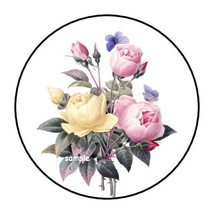 30 Rose Bouquet Envelope Seals Labels Stickers 1.5&quot; Round Roses Floral Flowers - £5.98 GBP
