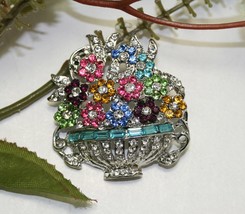 Pastel Rhinestone Mother&#39;s Day Easter Flower Bouquet Basket Vase Pin Brooch - £18.62 GBP