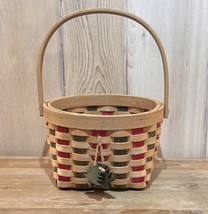 Vintage Christmas Holiday Wood Woven Wicker Basket w/ Handle And Trees - $18.69