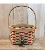 Vintage Christmas Holiday Wood Woven Wicker Basket w/ Handle And Trees - £14.69 GBP