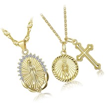 2Pcs Gold Plated Virgin Mary Cross Pendant Necklace - $55.14