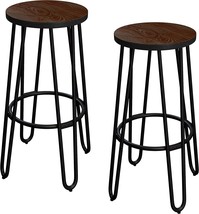 Bar Stools - Backless Barstools With Hairpin Legs And Wooden Seat - Contemporary - £93.49 GBP