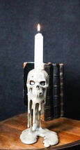 Wick of The Damned Melting Skull Brown Candlestick Taper Candle Holder F... - $33.99