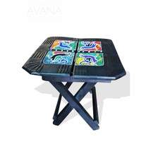 West African Furniture Ghanaian Square Folding Portable Table with Beaded Fauna  - £172.27 GBP