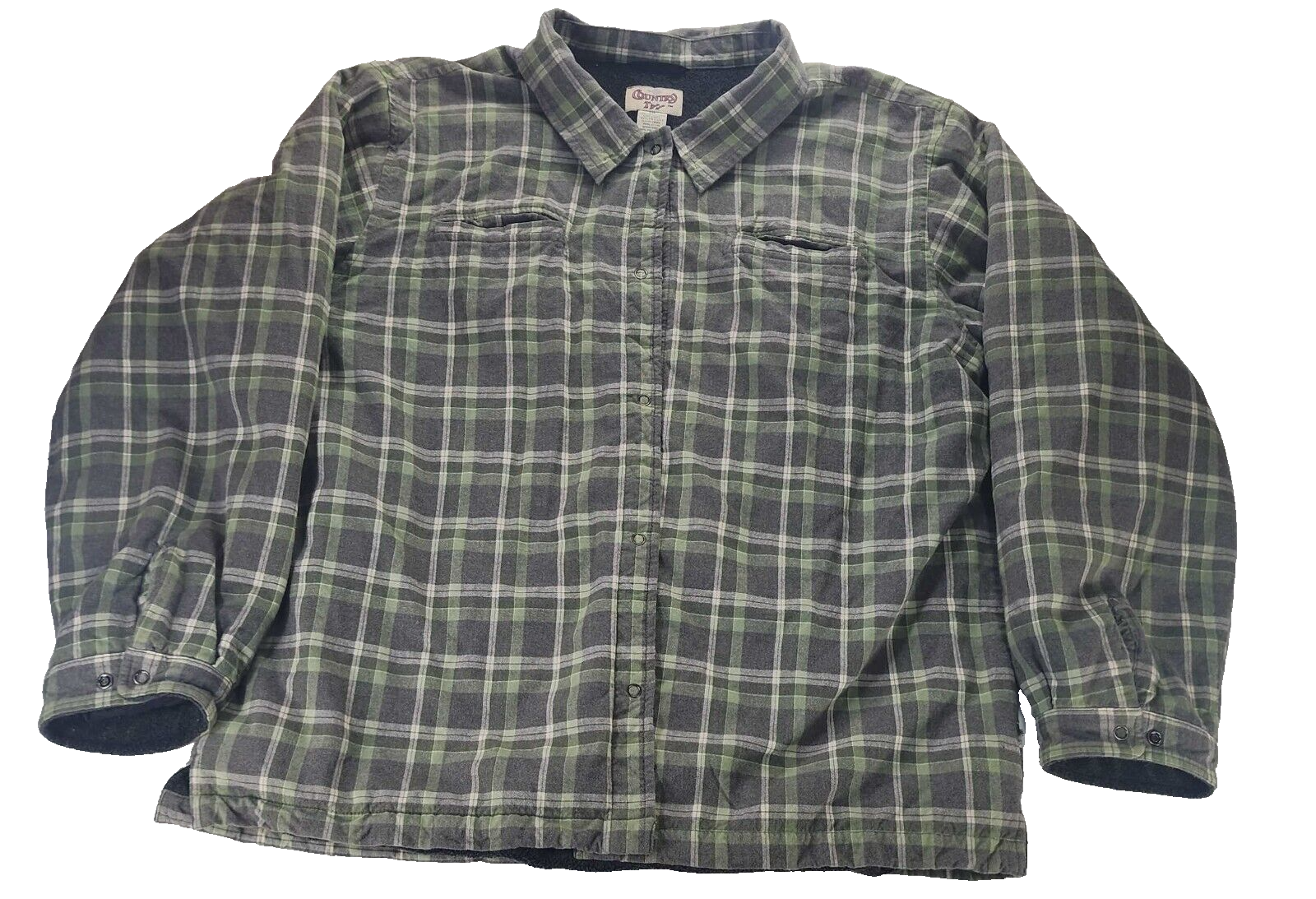 Primary image for Vintage Plaid Fleece Lined Flannel Shirt XXL 3 Layer Country Tuff Green Grey