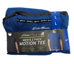 Eddie Bauer Men Motion Tee Crew Neck Shirt Stretch Wicking 2 Pack Blue Gray L - £11.11 GBP