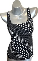 Lands End Swimsuit Tankini Top Size 6 Black White Diagonal Polka Dot Womens NEW - £27.69 GBP