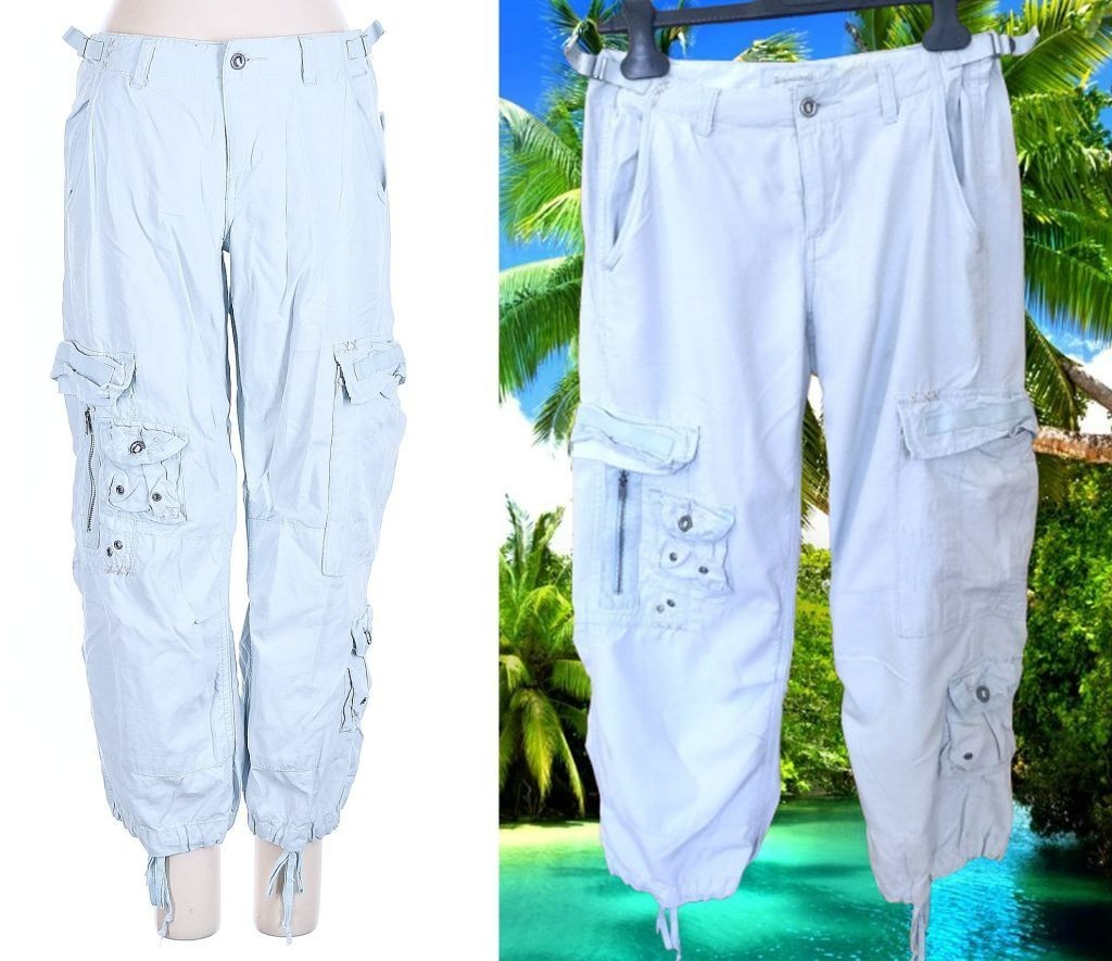 $238 ~ DA-NANG RARE SKY BLUE 100% SILK  CARGO TROUSERS PANTS - XS - $179.00
