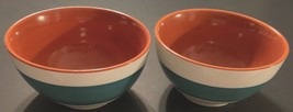 Costa del Sol Set of 2 Ceramic Eucalyptus Green Ring Cereal Soup Bowl Vintage - £8.47 GBP