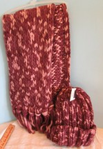 Universal Thread Goods Co Hand Knit Hat And Scarf Set Burgundy Heavy Soft - £17.26 GBP
