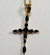 18K Gold Filled Black Crystal Cross Pendant with 19 inch Chain NEW - €25,41 EUR