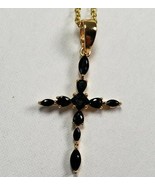 18K Gold Filled Black Crystal Cross Pendant with 19 inch Chain NEW - €25,22 EUR