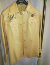 Vtg Tan Pleather faux leather embroidery birds animals Jacket Hippie - £39.22 GBP