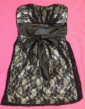 Speechless Black Floral Lace Gold Lining Tube Strapless Mini Dress Tie Elastic S - £6.35 GBP