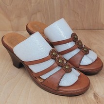 Clarks Womens Sandals 7 M Brown Leather Slide Strappy Heels Slip On Shoe... - $18.86