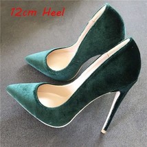 Blackish Green Velvet Sexy Pumps Women Classics 12cm High Heel Shoes Pointed Toe - £59.63 GBP