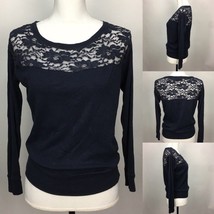 Garage Brand Longsleeve Scoopneck Navy Blue Top w Lace on Front and Back... - $12.19