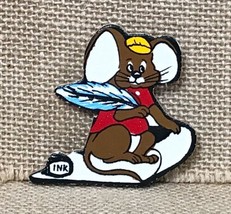 Vintage Kitsch Anthropomorphic Mouse w Fountain Pen Wood Refrigerator Ma... - $6.93