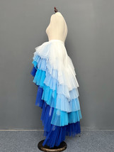 BLUE White High Low Layered Tulle Skirt Holiday Outfit Hi-lo Tulle Maxi Skirts image 3
