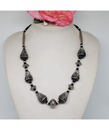 Vintage Mali Clay Beaded Necklace Black Tribal Ethnic Bead Silver Tone C... - £23.56 GBP