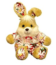 1990s Bunny Rabbit Plush Stuffed Easter Red Daisies Outfit Puffy 14 Inch Vintage - £13.74 GBP