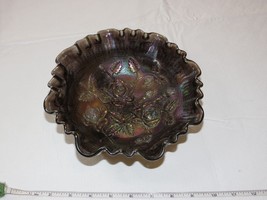 Imperial Carnival Glass &quot;G&quot;  floral Pattern Candy Dish Footed Scallop Vintage~ - £28.33 GBP