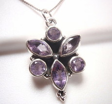 Faceted Amethyst Sun 925 Sterling Silver 6-Gem Necklace - £17.97 GBP