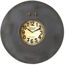 Wall Clock PARIS Fleur De Lis Magnets Ink Blue Brass Iron - £203.81 GBP