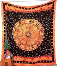 Indian Cotton Mandala Bohemian Orange Astrology Wall Hanging Tapestry - £15.17 GBP