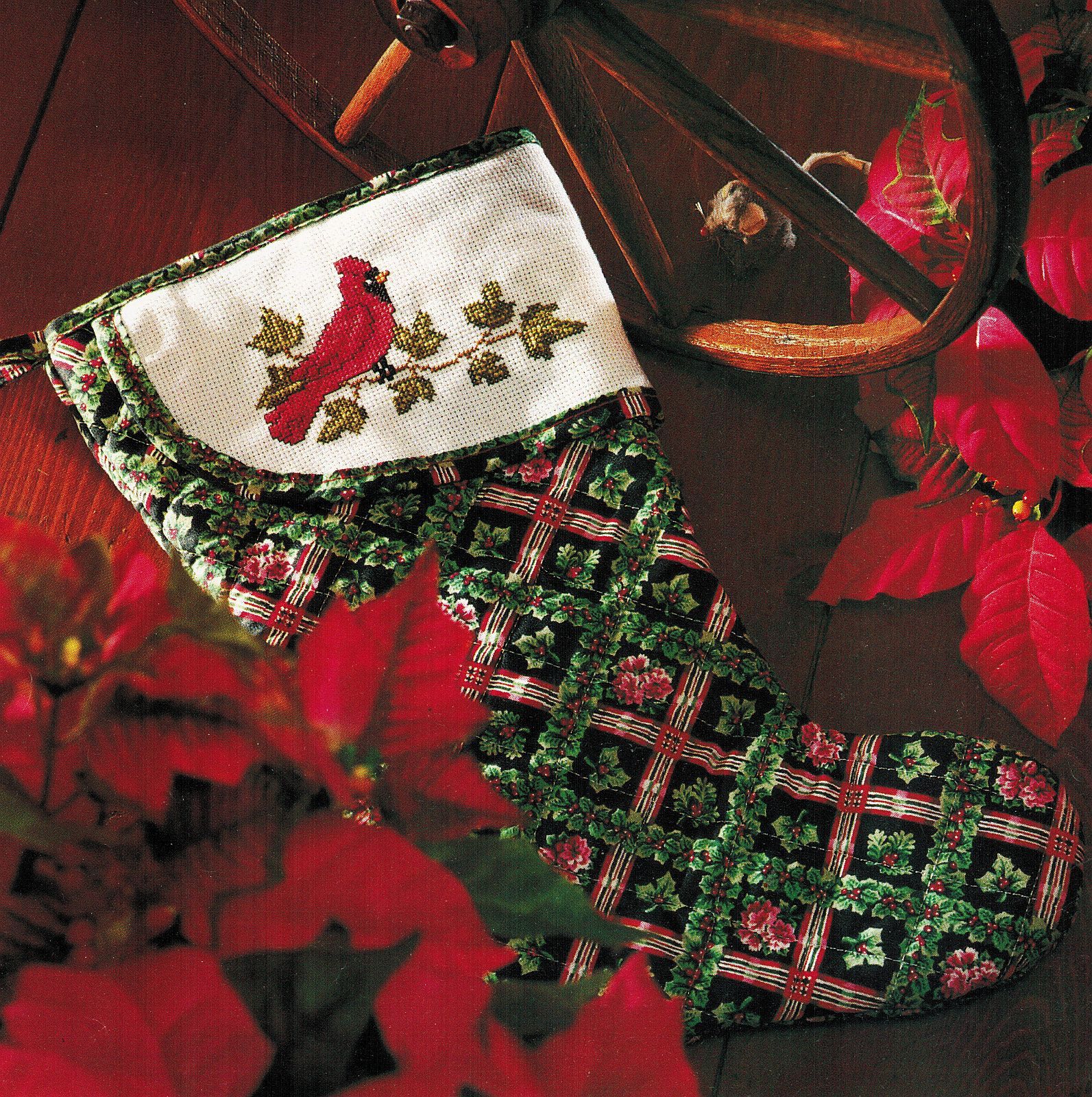 Cardinal Christmas Is Coming Stocking Pillow Bears Santa Cross Stitch Patterns - $11.99