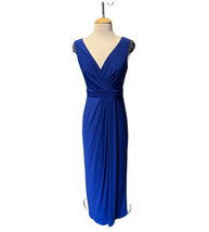Adrianna Papell Draped Wrap VNeck Jersey Sleeveless Dress Neptune Blue Women’s 4 - £39.56 GBP