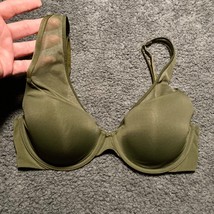 Victoria Secret Demi Push Up T-Shirt Padded Underwire Olive Green Sheer Bra 32D - £12.97 GBP