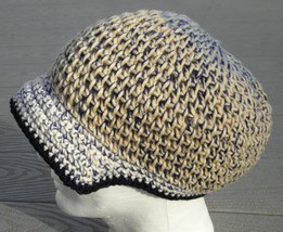 Trendy Mix Shades XL Crocheted Beanie with a Visor - Handmade by Michaela - £28.11 GBP