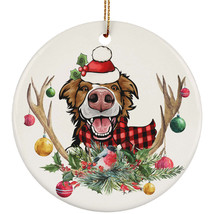 Cute Border Collie Dog With Antlers Reindeer Flower Xmas Circle Ornament Gift - £13.41 GBP