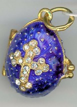 Russian egg silver false pendant, crystal cross in a blue coated pendant - £55.18 GBP