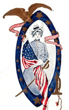 Patriotic Lady Civil War Uniform Union Eagle Bugle Flag Sword Postcard - £5.44 GBP