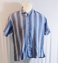 Tommy Bahama Blue Stripped Button Front Shirt Large 100% Silk - £11.07 GBP