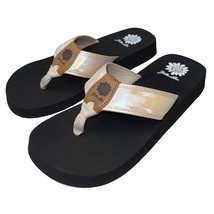 Yellow Box Flip Flops Cream Beige Iridescent Shiny Comfort Wedge Sandals Fortina - $36.78