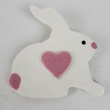 Vintage 1990s Ceramic Bunny Rabbit w/ Pink Heart Brooch Pin 3 Inch Easter - $13.10