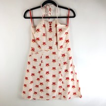 Tulle Dress A Line Halter Pockets Floral Geometric Retro Mod Ivory Red XS - £15.37 GBP