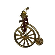Vintage Enamel Clown Brooch Pin Circus Bicycle Gold Tone Red Penny Farthing Bike - £11.68 GBP