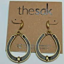 The Sak Gold Tone French Wire Dangle Earrings Gold Leather Horseshoe Shaped - £15.38 GBP