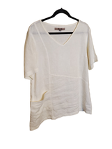 Flax Women Small White Boho Lagenlook Longline Tunic Blouse Oversize 100% Linen  - £23.59 GBP