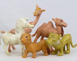 Cartoon Zoo Animal Figures Lot Vintage Hong Kong Cats Zebra Giraffe Camel - $19.70