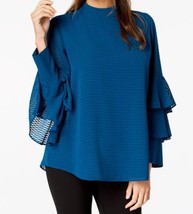 Alfani Womens Textured Tiered Sleeve Top Size Large Color Alf Teal - £80.84 GBP