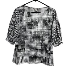 H&amp;M Blouse Large Black White Polyester Spandex Abstract Pullover Career Wear - $8.99