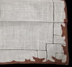 VTG Hanky Handkerchief Linen Ivory with Brown Edge Feature 11.5” Wedding - £6.34 GBP