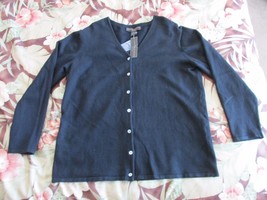 Linda Matthews Woman Button Down Cardigan Sweater 1X Black Nw Ts - £20.25 GBP